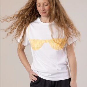 Florida White T-Shirt with Yellow Gingham Med Nikki Chasin